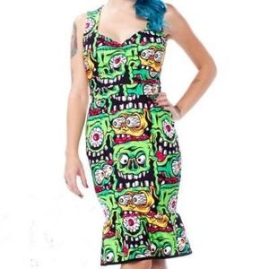 Sourpuss Rat Fink Faces Pencil Wiggle Dress Punk M